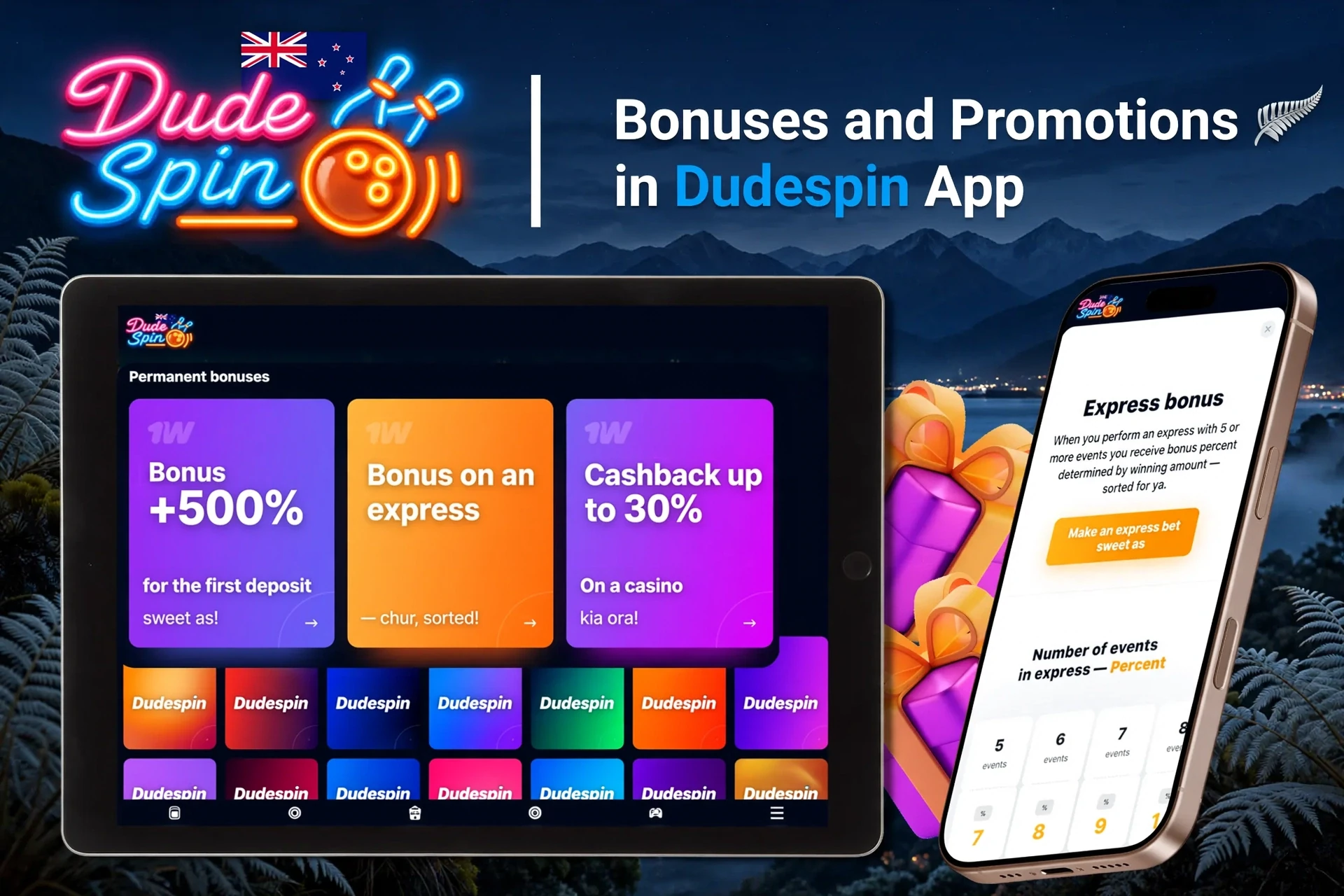 Registration process on the DudeSpin mobile app with social login options