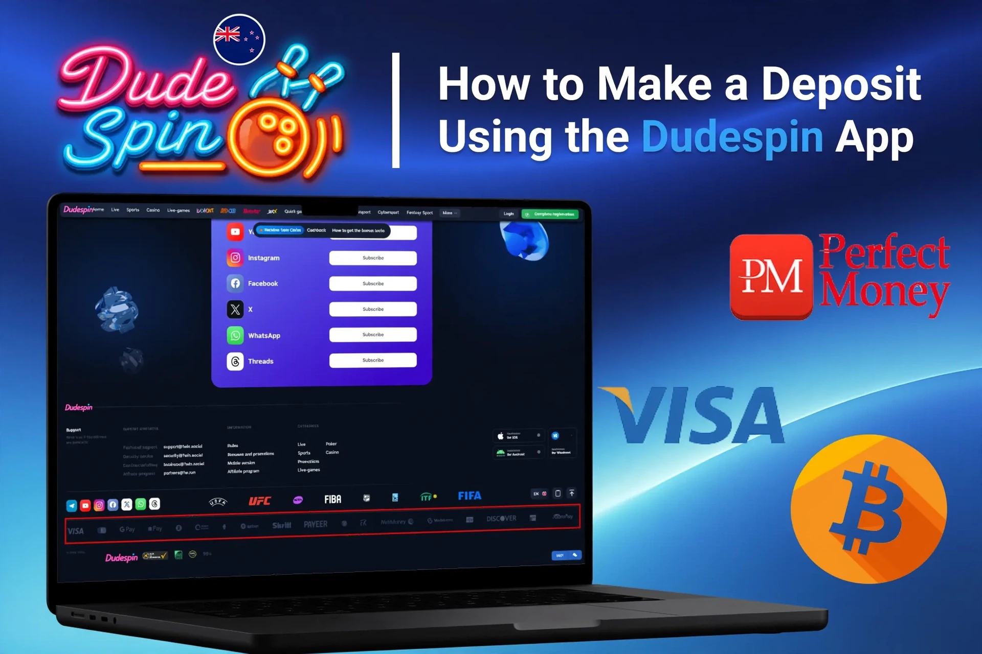 Registration process on the DudeSpin mobile app with social login options