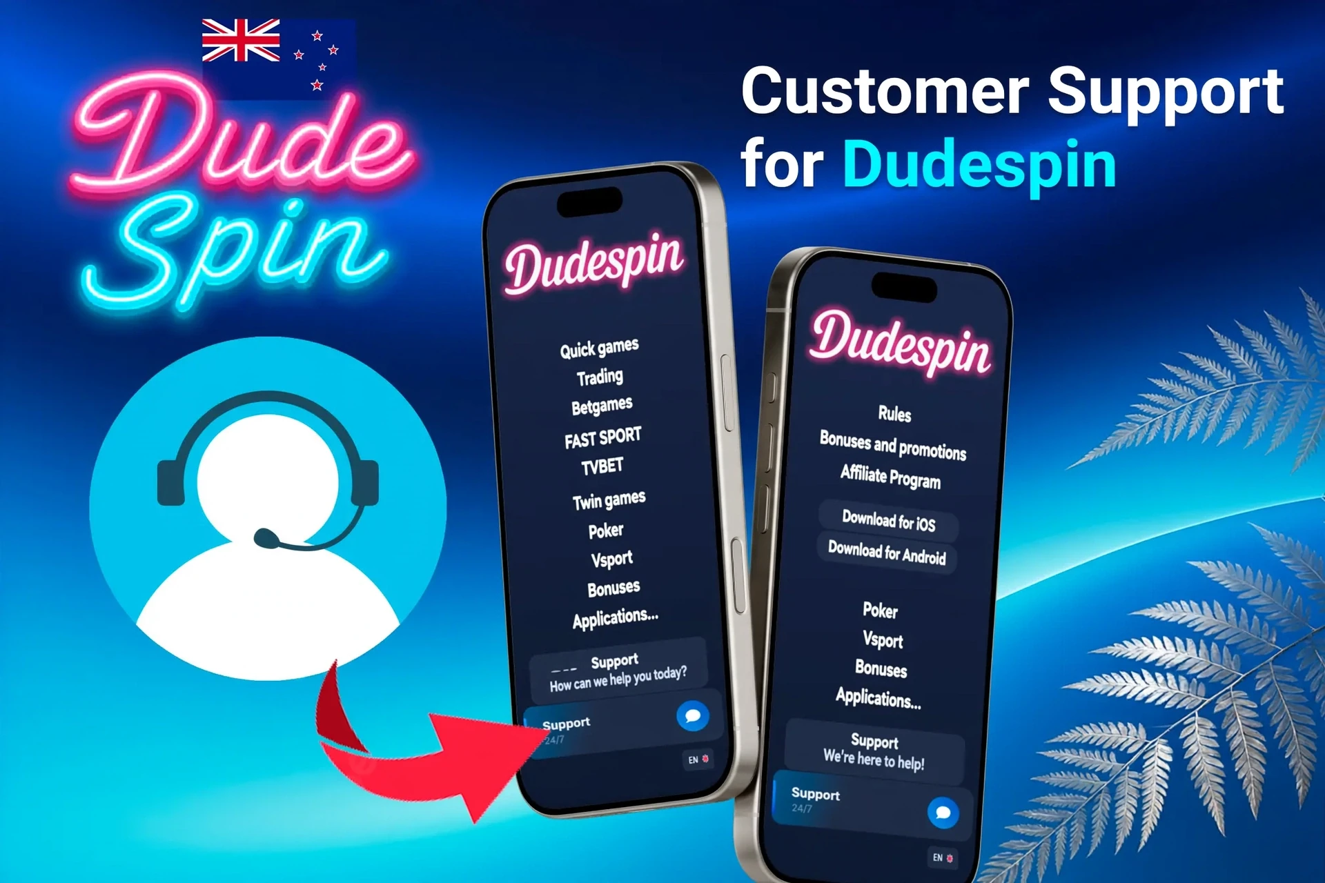 Customer support feature for the app, highlighting options for contacting support through the app